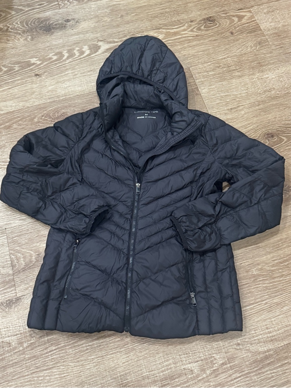 London Fog Black Hooded Packable Puffer Jacket - Women's